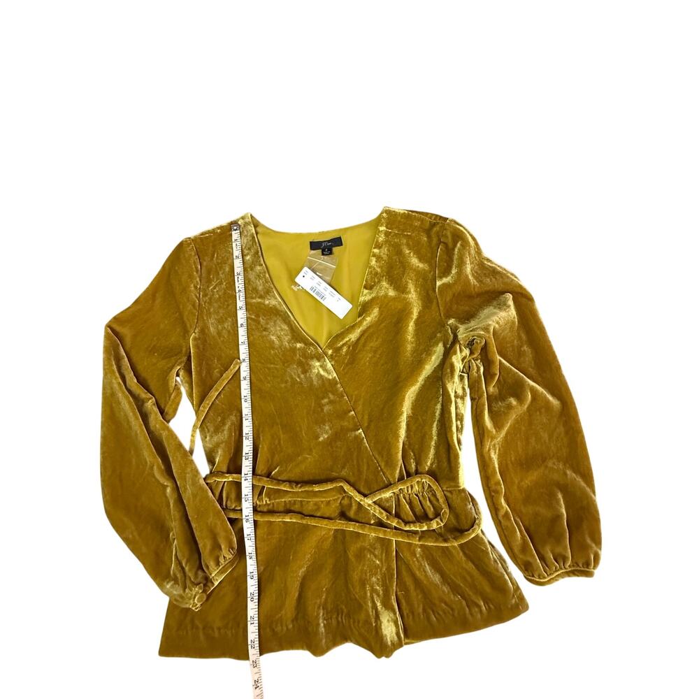 NWT J Crew Velvet Chartreuse Gold Belted Top V Neck Long Sleeve Side Zip - Picture 15 of 16